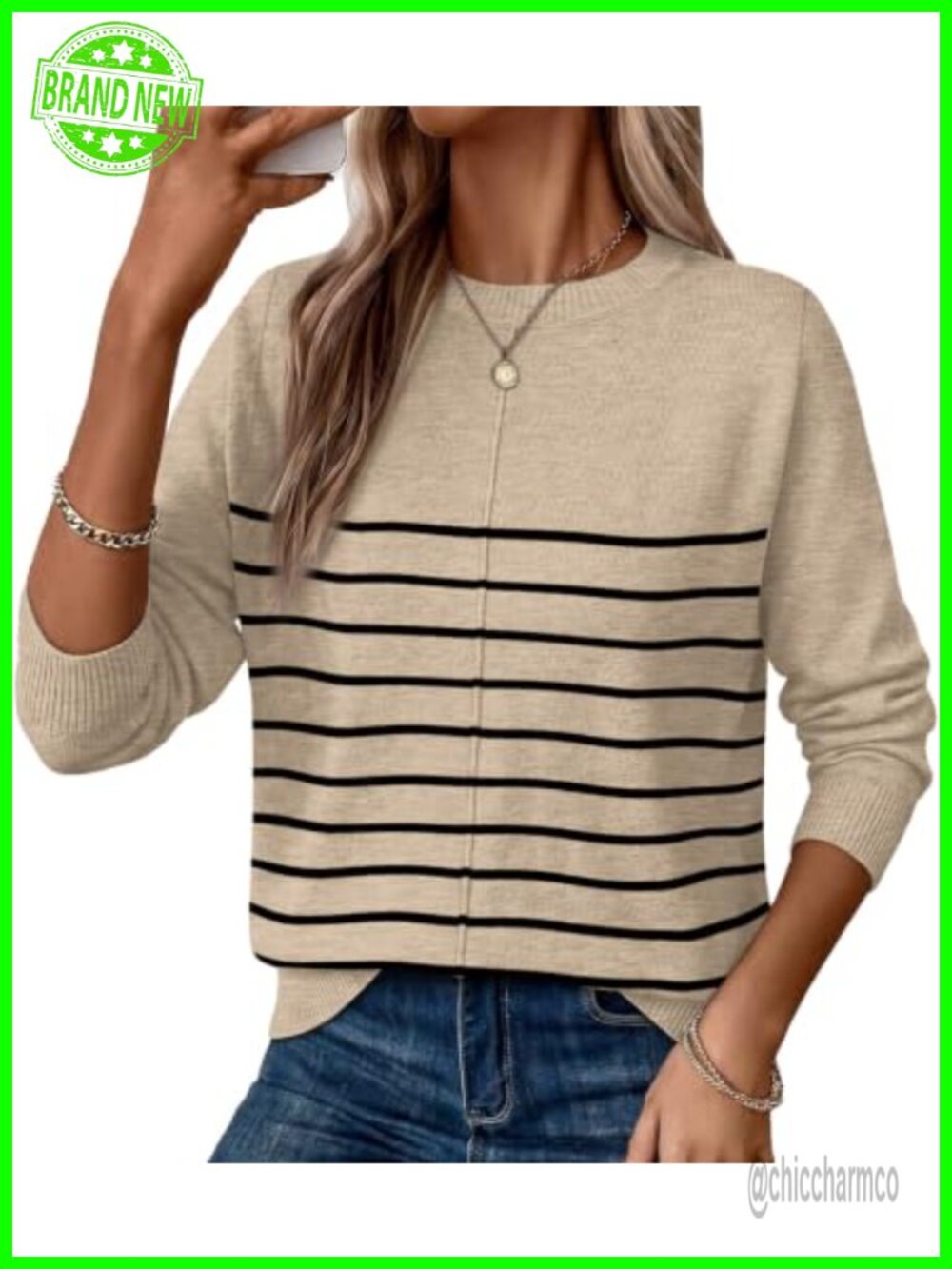 Womens Crew Neck Pullover Sweater Lightweight Long Sleeve Front Seam Fall